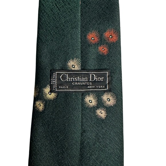 Christian Dior Other - Christian Dior Vintage Mens Tie Green Embroidered Starburst Floral Cravate
